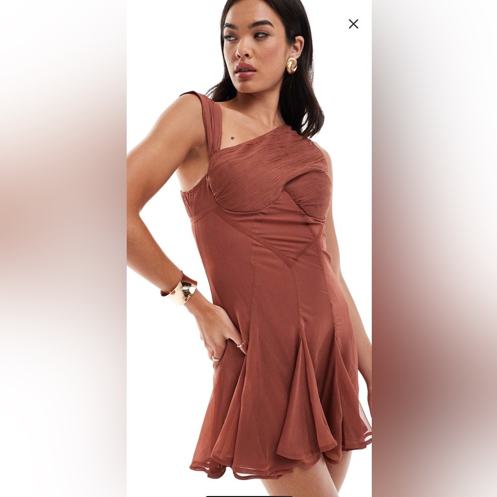 Chiffon Asymmetrical Neckline Mini Dress